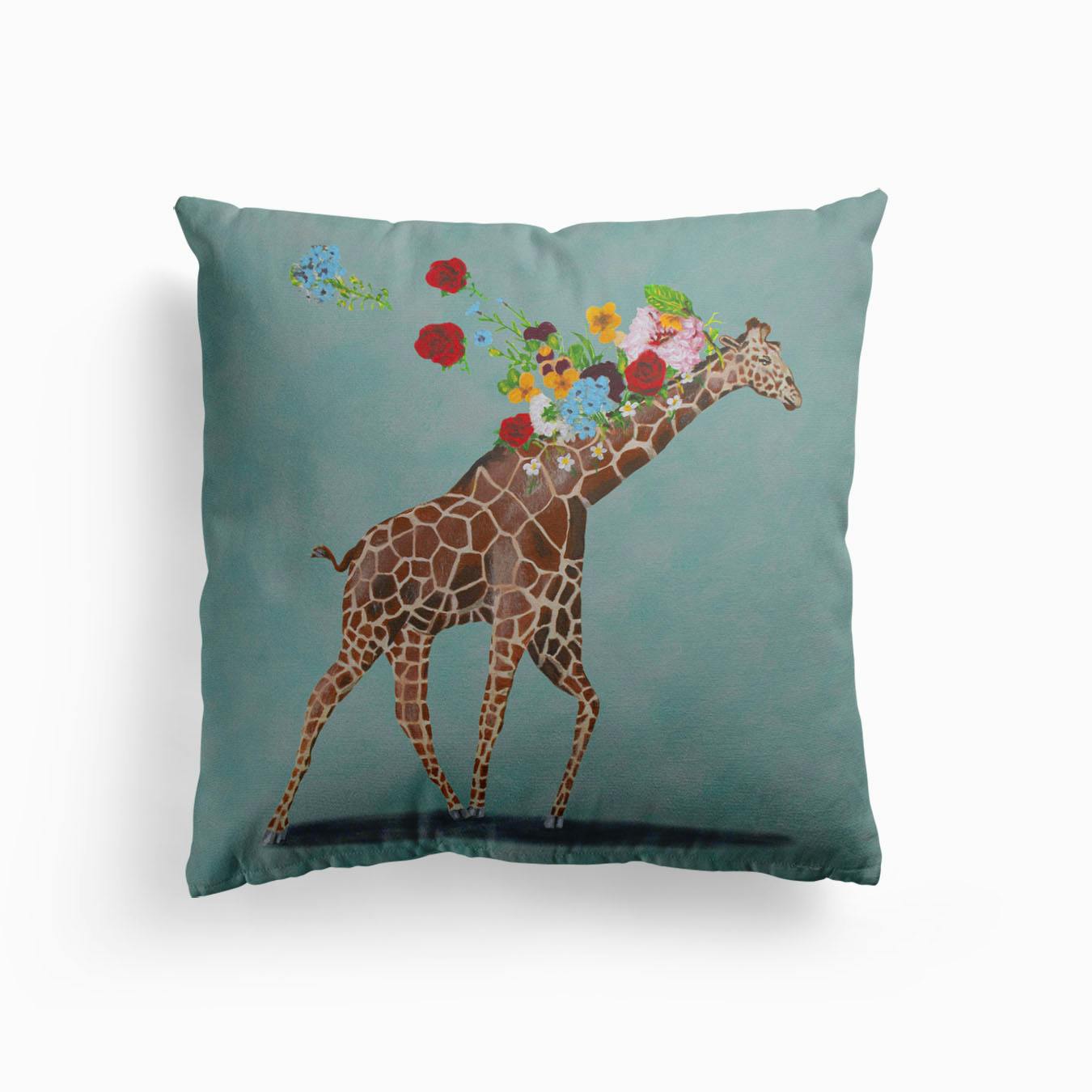 Giraffe With Flowers Cushion by Coco Giraffe Throw Pillow Giraffe Pillow